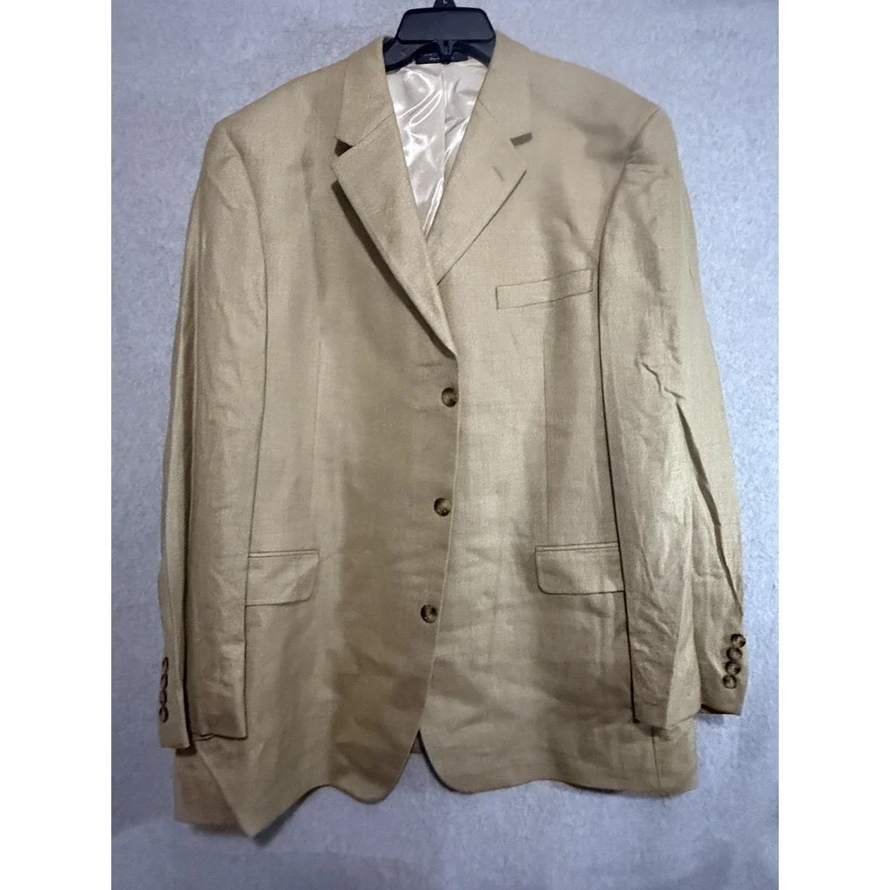 Gianfranco Ruffini‎ Blazer Sport Coat Mens 48L Tan Silk Wool Check Long Jacket